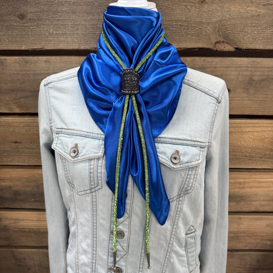 35X35" Solid Electric Blue Wild Rag / Scarf - Leather Slide and Bolo Tie