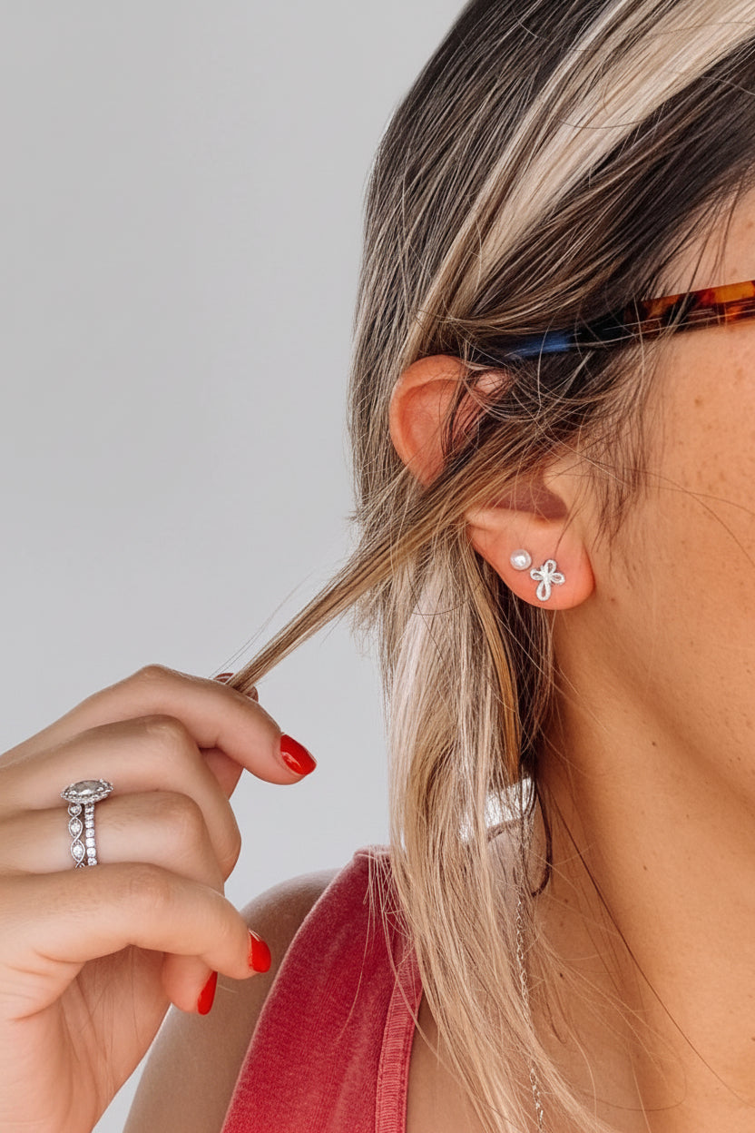 Ribbon Cross Stud Earrings