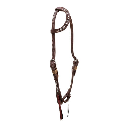 2070HP 5/8" Flat one ear headstall oiled harness leather with loops and spots