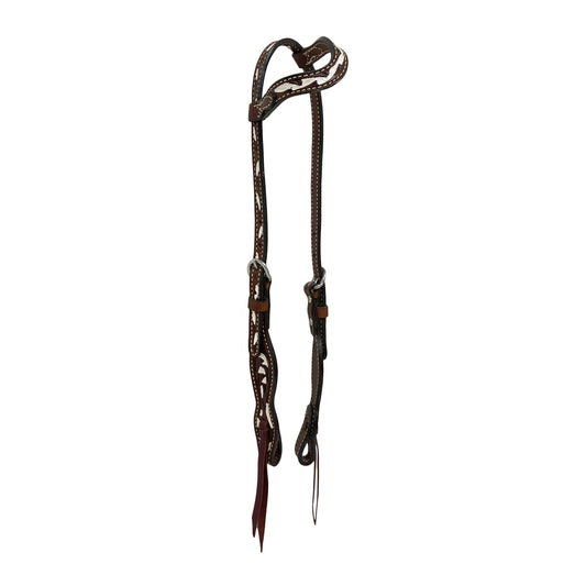 2074-CW 5/8" Wave one ear headstall chocolate leather vine tooling with background paint