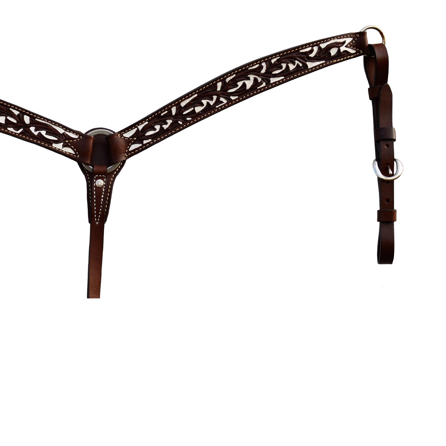 3023-CW 1-3/4" Contour breast collar chocolate leather floral tooled with background paint