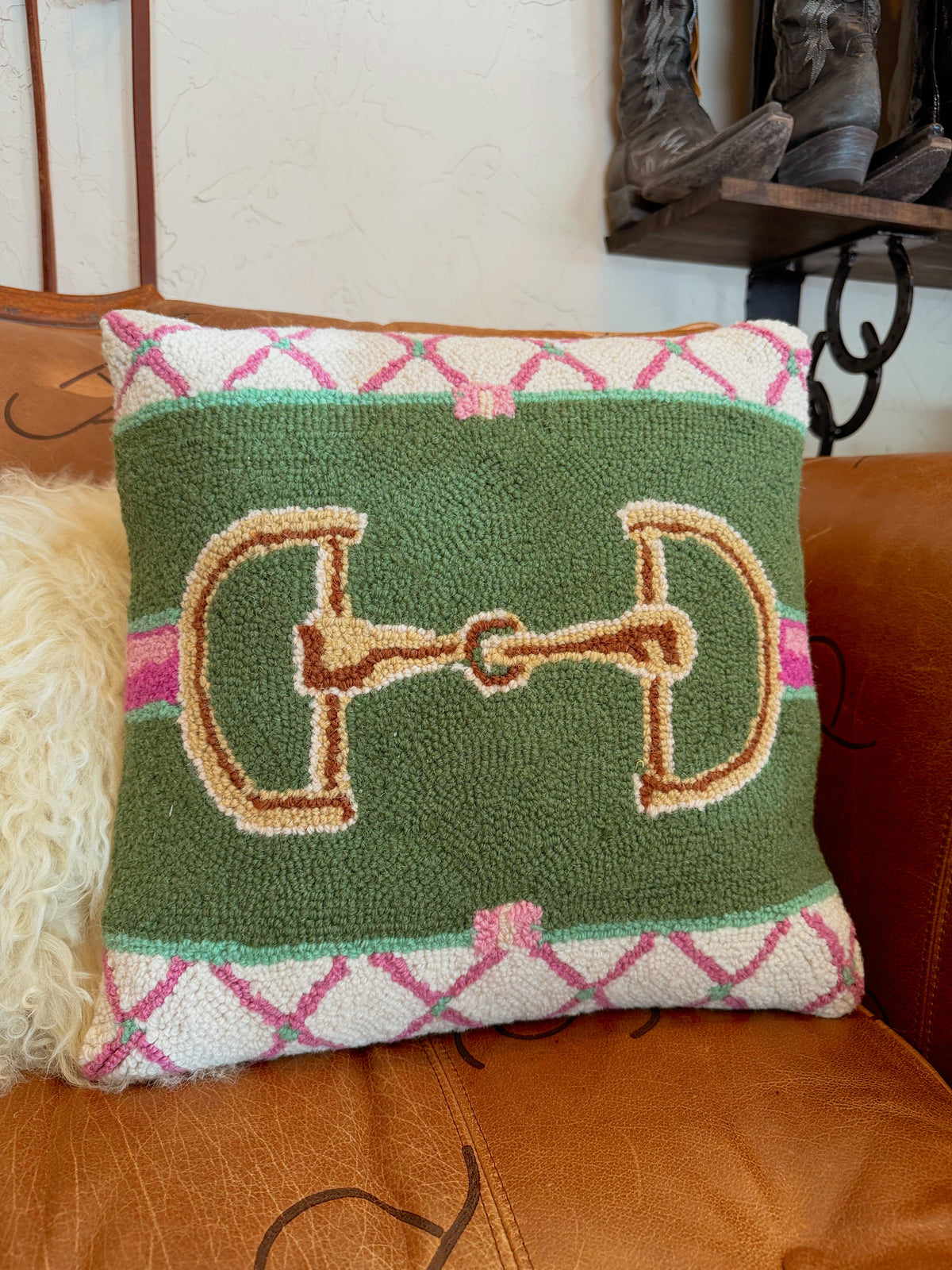 The Pink Snaffle Bit Hook Pillow PREORDER