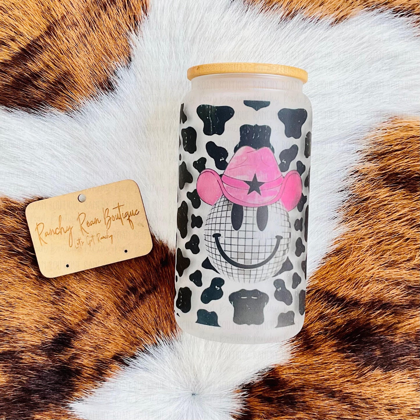 Cow Print Disco Cowgirl 16 oz Western Tumbler