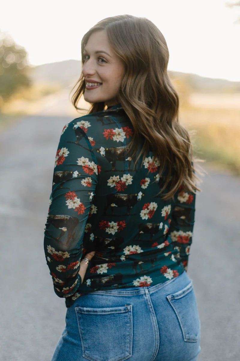 Poinsettia on the prairie Mesh Top
