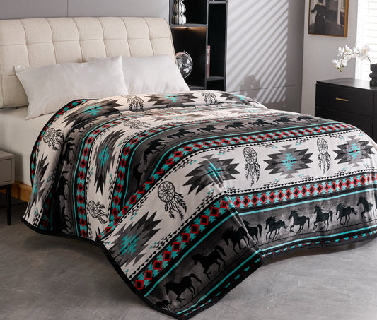 Grey & Teal Dreamcatcher Aztec Ziglag Blanket