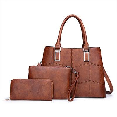 Luxury 3 Piece Leather Tote Set | Genuine Leather Cowgirl Shoulder Bag & Clutch