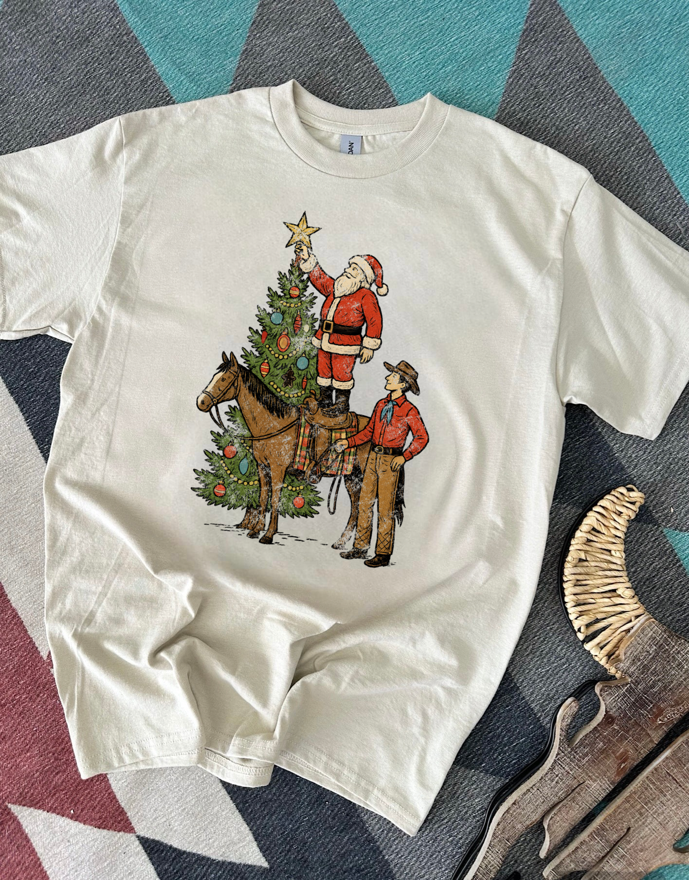 Vintage Christmas Cowboy Tee or Crewneck