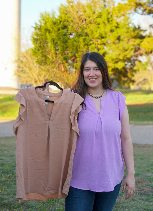 Dark Brush - Ruffled Sleeve High Low Top