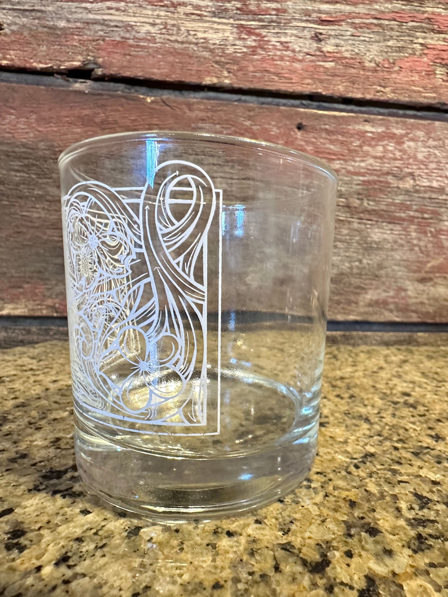 On the Rocks Glass floral tooled design