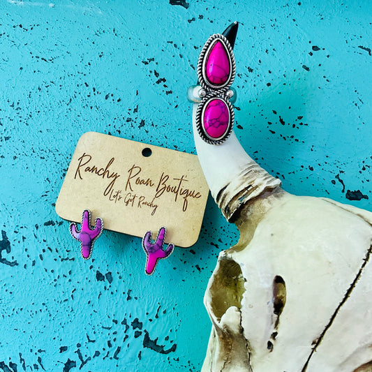 Hot Pink Double Stone Western Ring