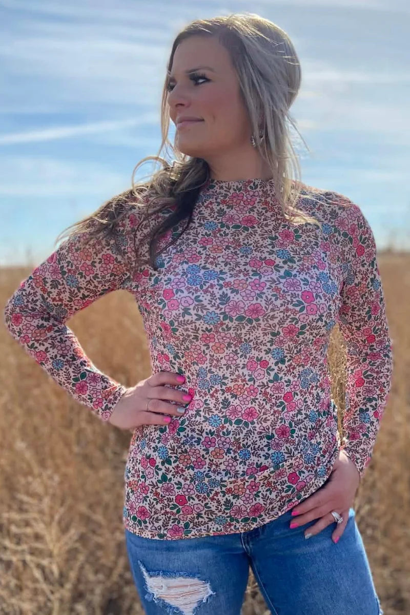 SUNDAY MORNING BLOOM MESH TOP