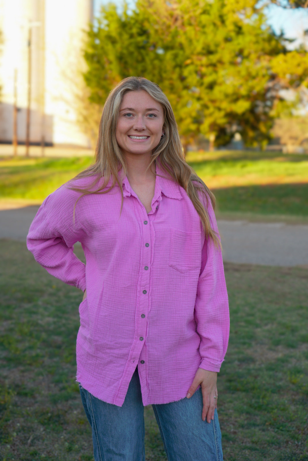 Mauve - Button Down Linen Top