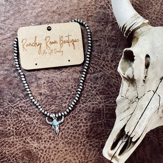 Western Long Horn Pendant Choker Necklace