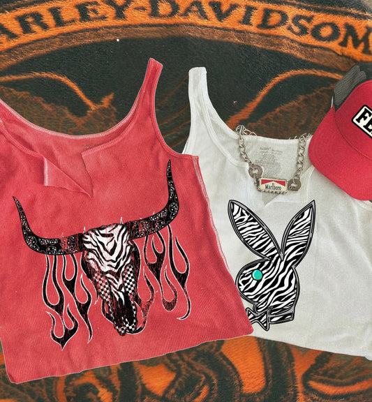 Flamin Bullskull Vintage Inspired Tank