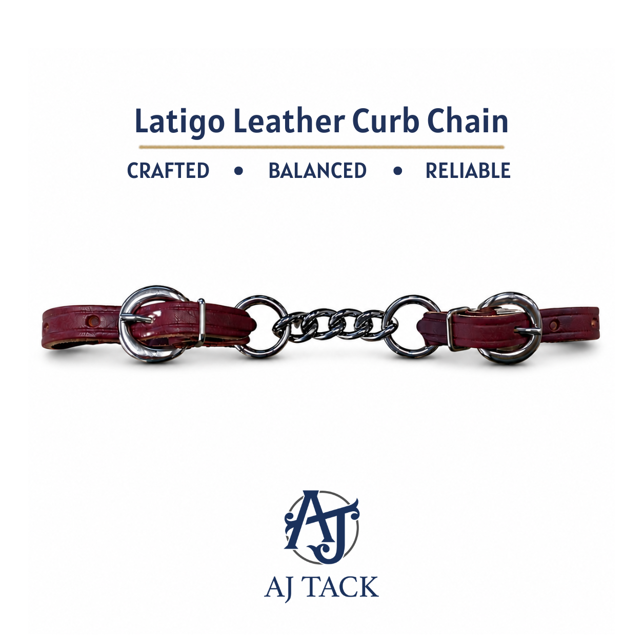 AJ Tack Latigo Leather Curb Chain, Made in the USA