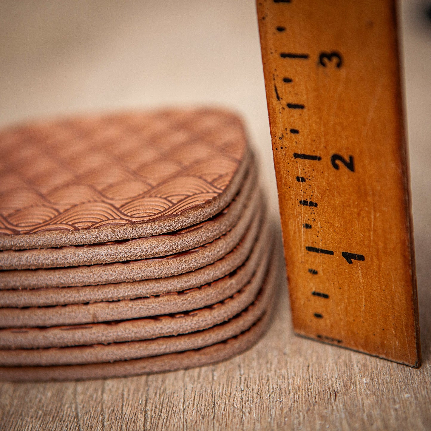 Artisan Leather Coaster Design 05