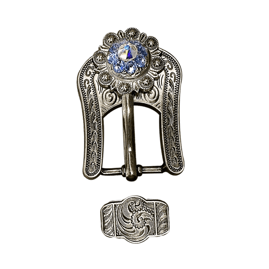 Light Sapphire & AB Antique Silver Buckle Keeper Set European Crystal Concho