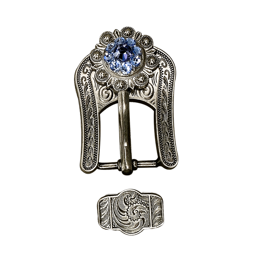 Light Sapphire Clear & Lilac Antique Silver European Crystal Buckle Keeper Set