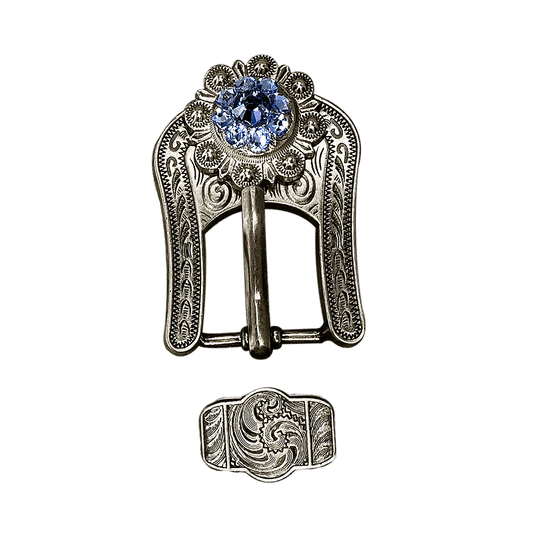 Light Sapphire Clear & Lilac Antique Silver European Crystal Buckle Keeper Set