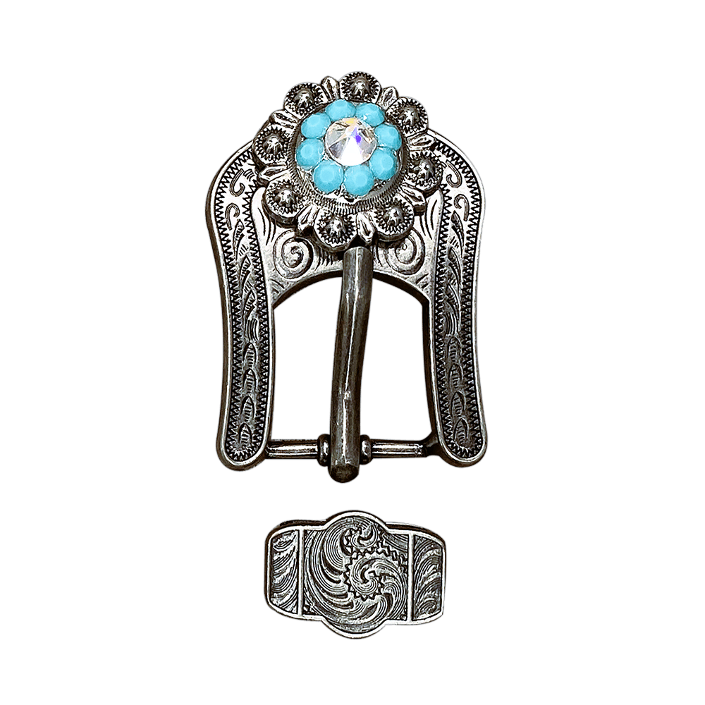 Turquoise & AB Antique Silver European Crystal Buckle Keeper Set