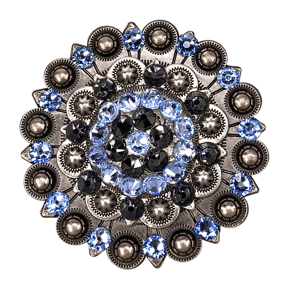 Light Sapphire & Jet Antique Silver Berry Jacket European Crystal Concho