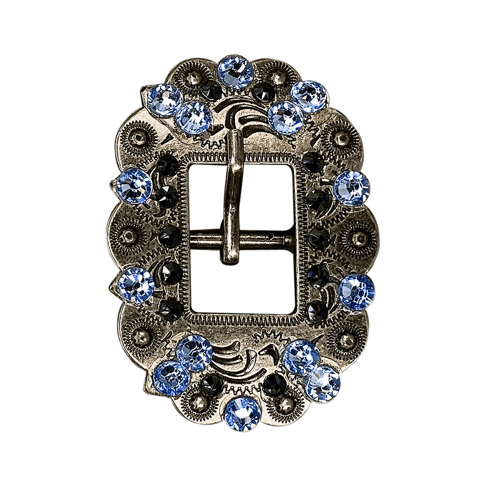 Light Sapphire & Jet Antique Silver Cart Buckle European Crystal Concho