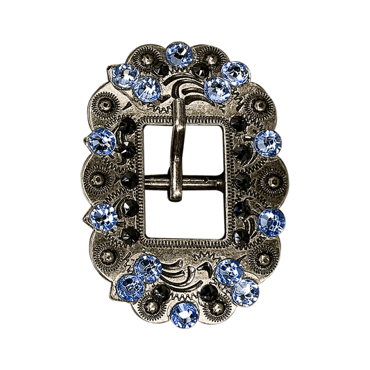 Light Sapphire & Jet Antique Silver Cart Buckle European Crystal Concho
