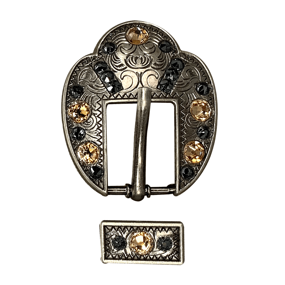 Champagne & Jet Antique Silver European Crystal Fancy Buckle