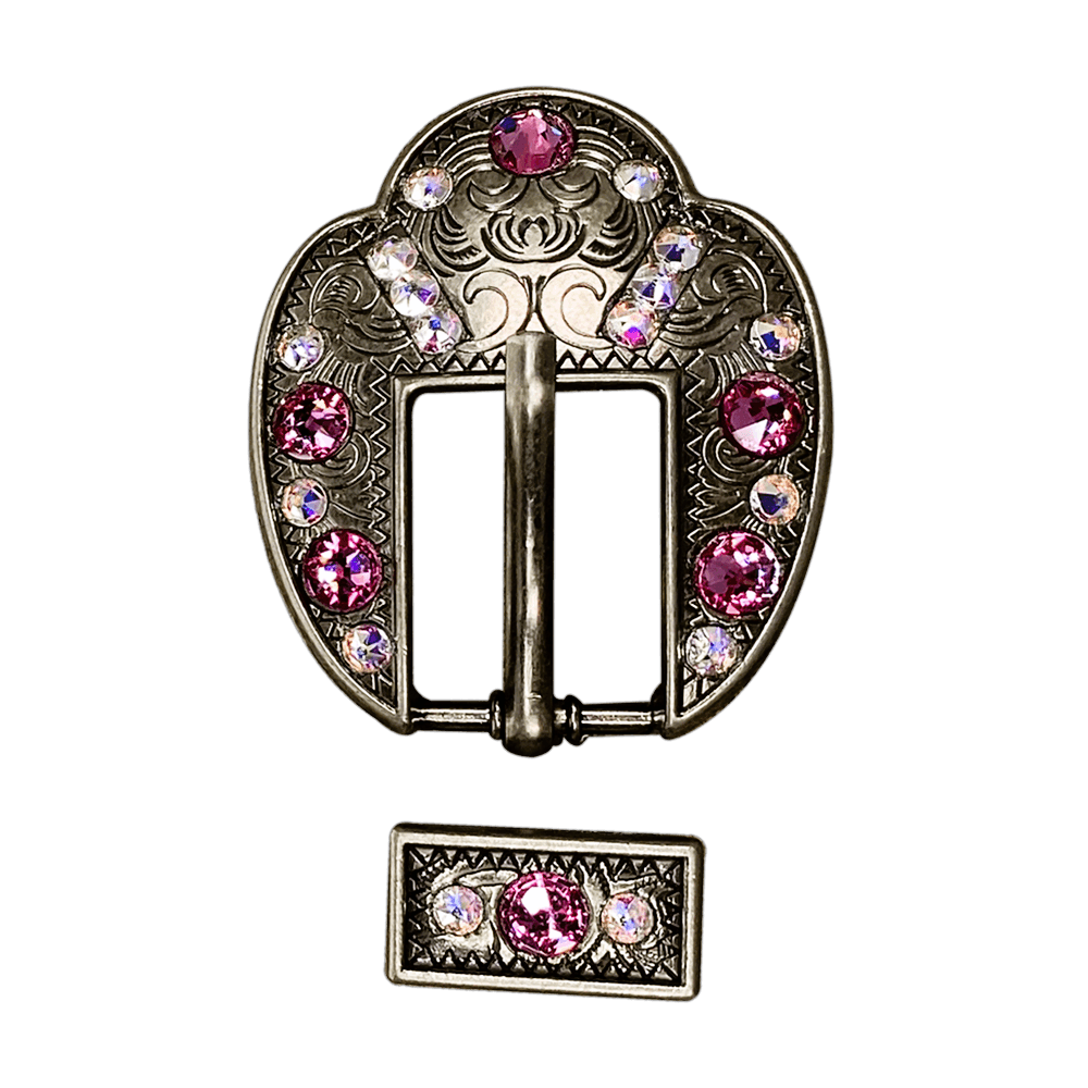 Pink & AB Antique Silver European Crystal Fancy Buckle