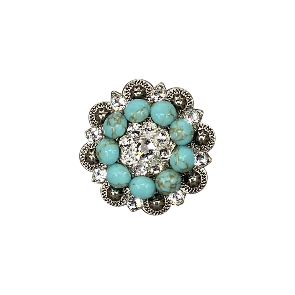 Antique Silver Turquoise, Clear Crystal Conchos - Sizes from 1"- 3" and Buckles