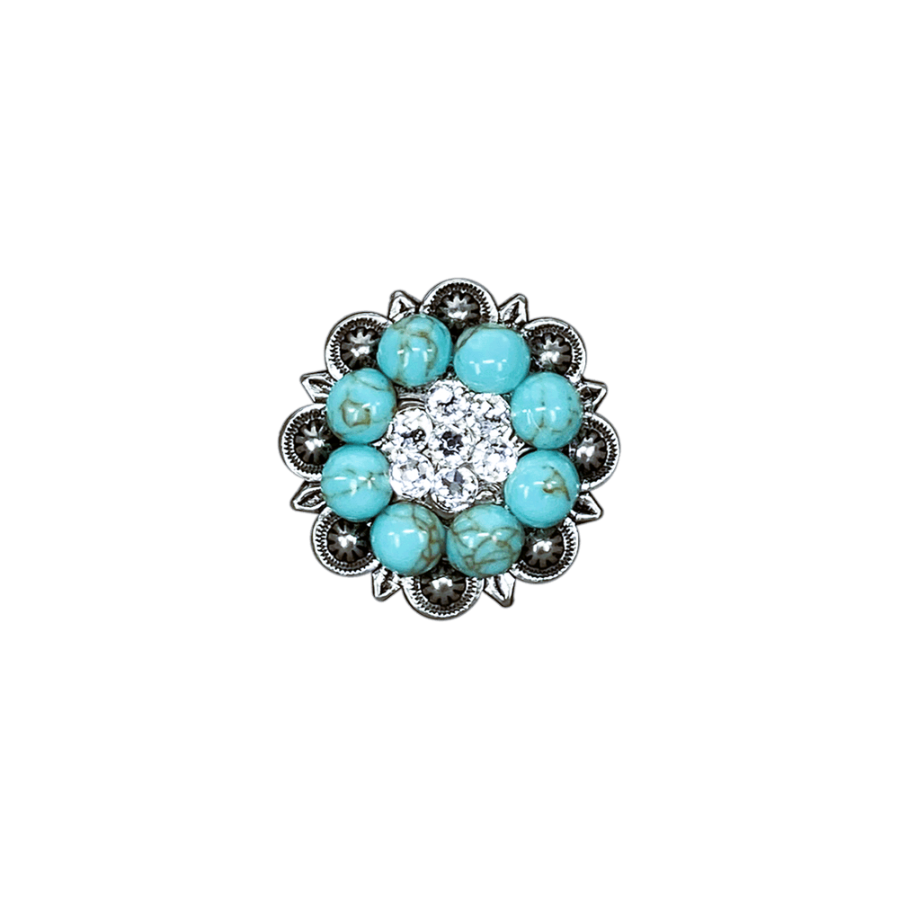 Fashion Turquoise & Clear Antique Silver 1.25" European Crystal Concho
