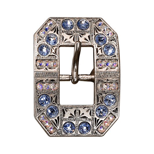 Light Sapphire & AB Antique Silver Square Cart Buckle European Crystal Concho