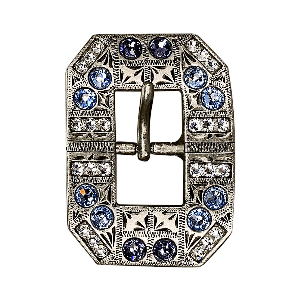 Light Sapphire Clear & Lilac Antique Silver European Crystal Square Cart Buckle