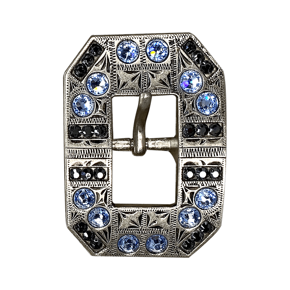 Light Sapphire & Jet Antique Silver Square Cart Buckle European Crystal Concho