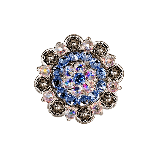 Light Sapphire & AB Antique Silver 2" European Crystal Concho