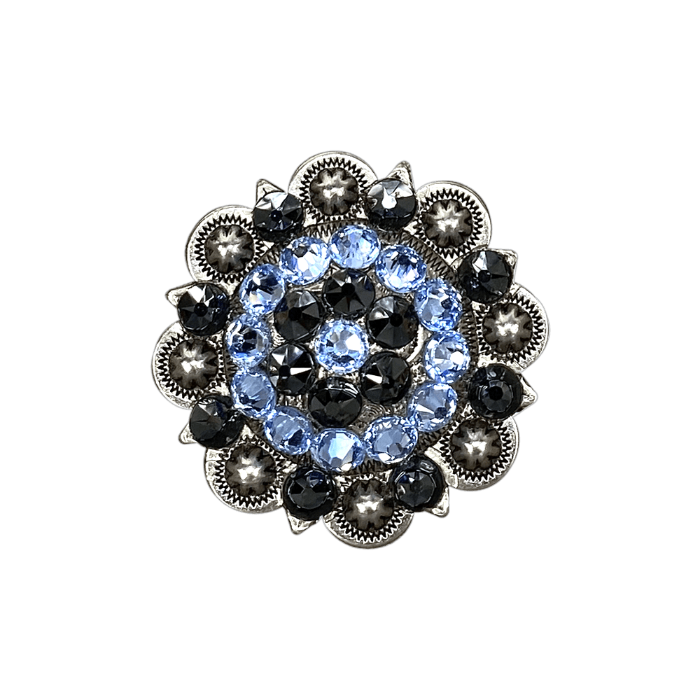 Light Sapphire & Jet Antique Silver 2" European Crystal Concho