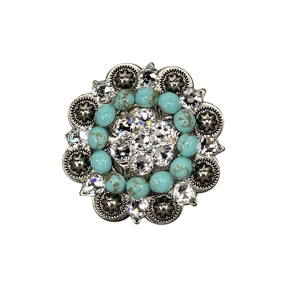 Antique Silver Turquoise, Clear Crystal Conchos - Sizes from 1"- 3" and Buckles