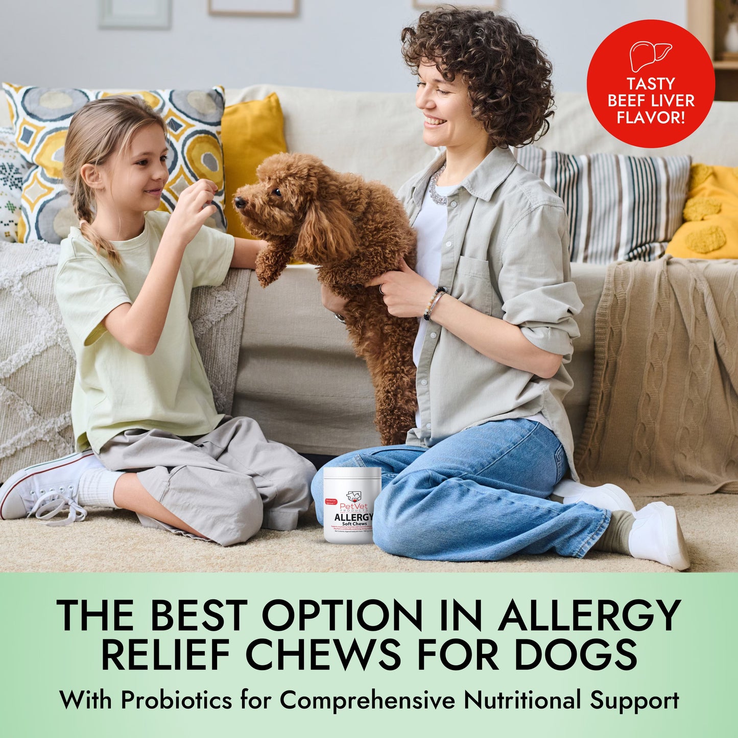 Pet Vet Allergy Relief Chews for Dogs (Beef Liver) – Itchy Skin Relief for Dog Allergies – Dog Itch Relief, Dog Skin Irritation Treatment, Dog Allergy Chews, Pet Probiotics for Dogs – Dog Health