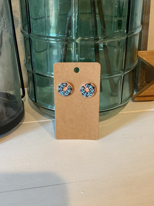 Turquoise Squash Blossom Leather Stud Earrings