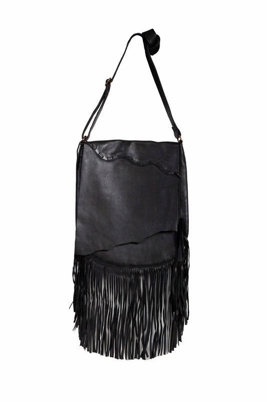Fringe/lace Black Handbag - B180-BLK