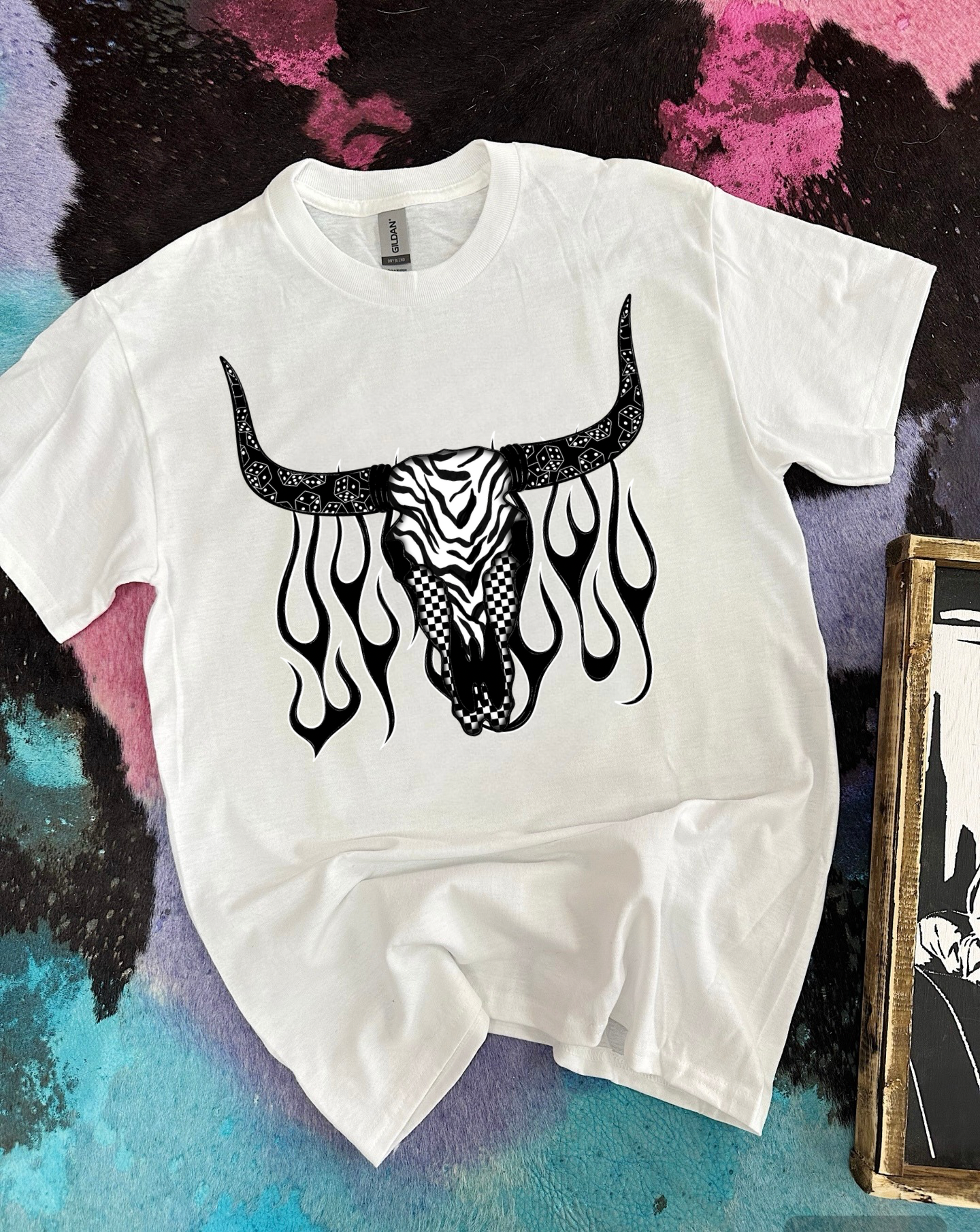 Zebra Bull Skull Tee or Crewneck