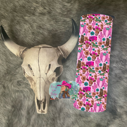 Glam Pink College Western Tumbler