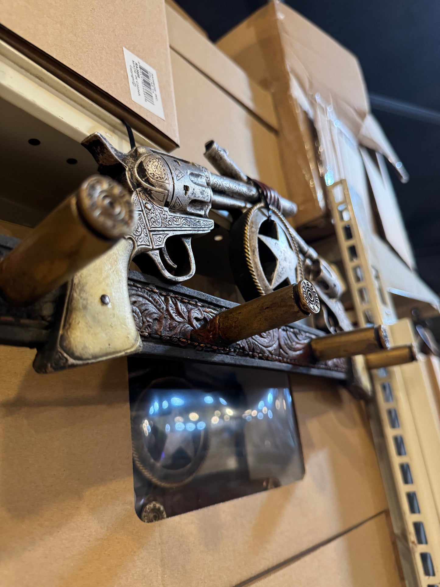 Western Pistol Wall Hanger with Bullet Hooks
