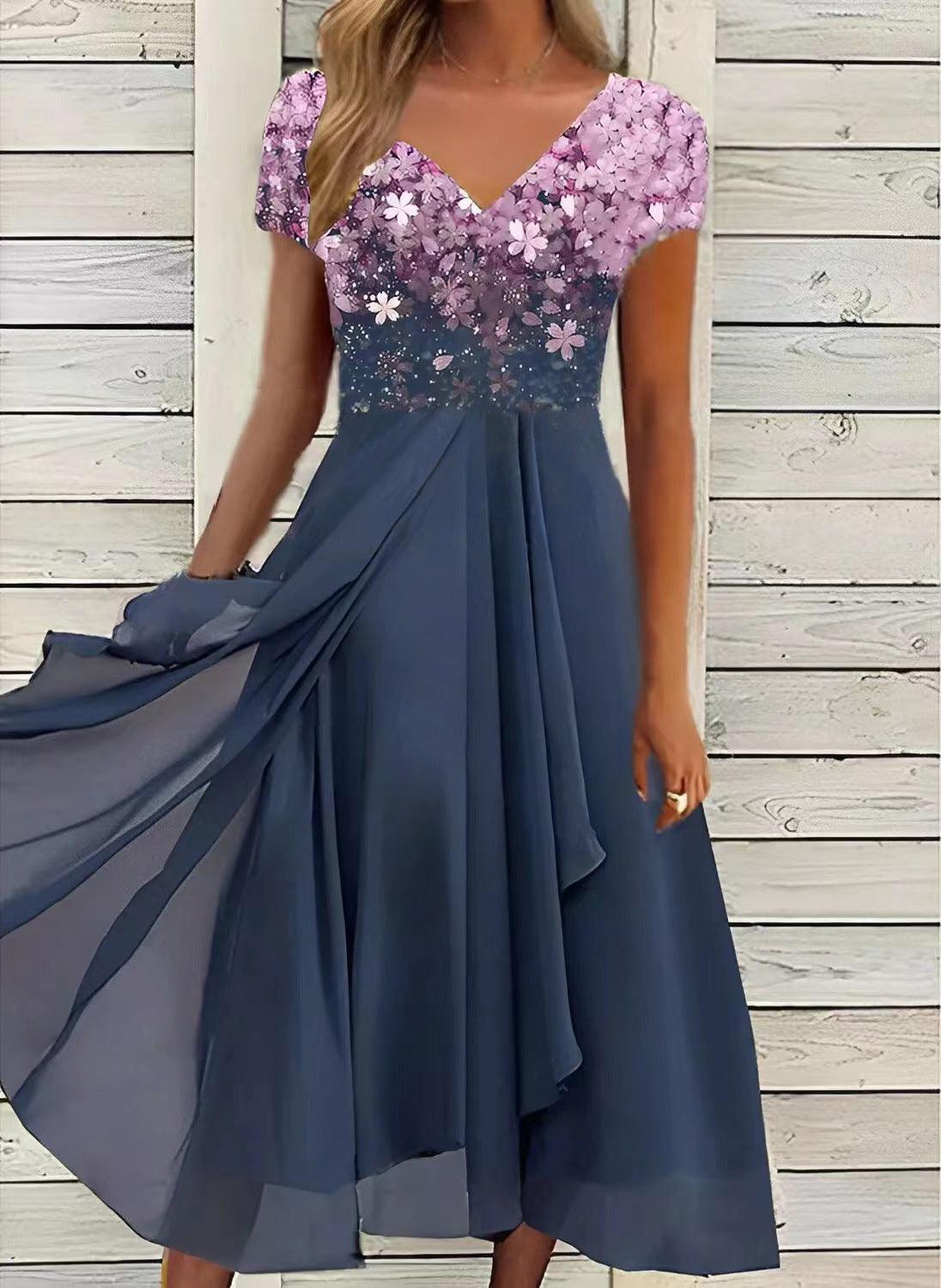 Serene Blooms Chiffon Patchwork Dress | Elegant Floral Dress for Summer