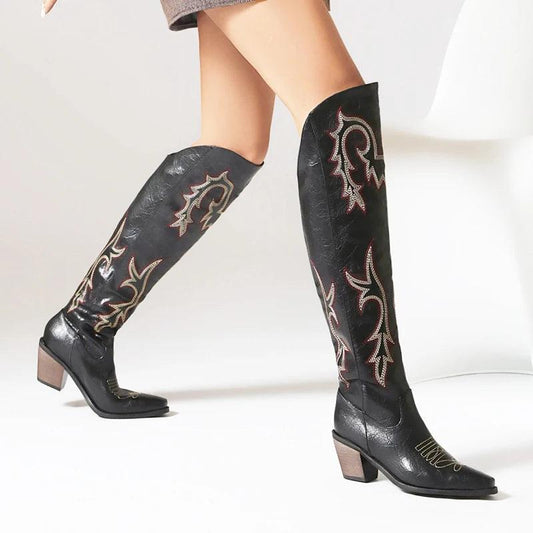 Western Allure High Heel Over the Knee Boots - Embellished Cowboy Style