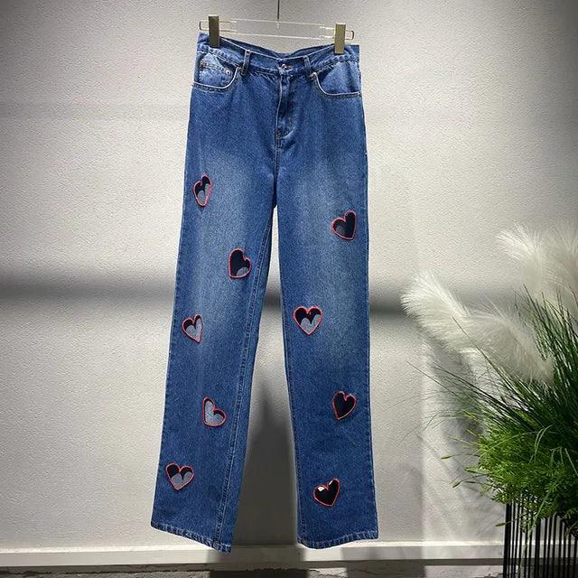 Heart Cutout Wide Leg Jeans | Romantic Wear for Women