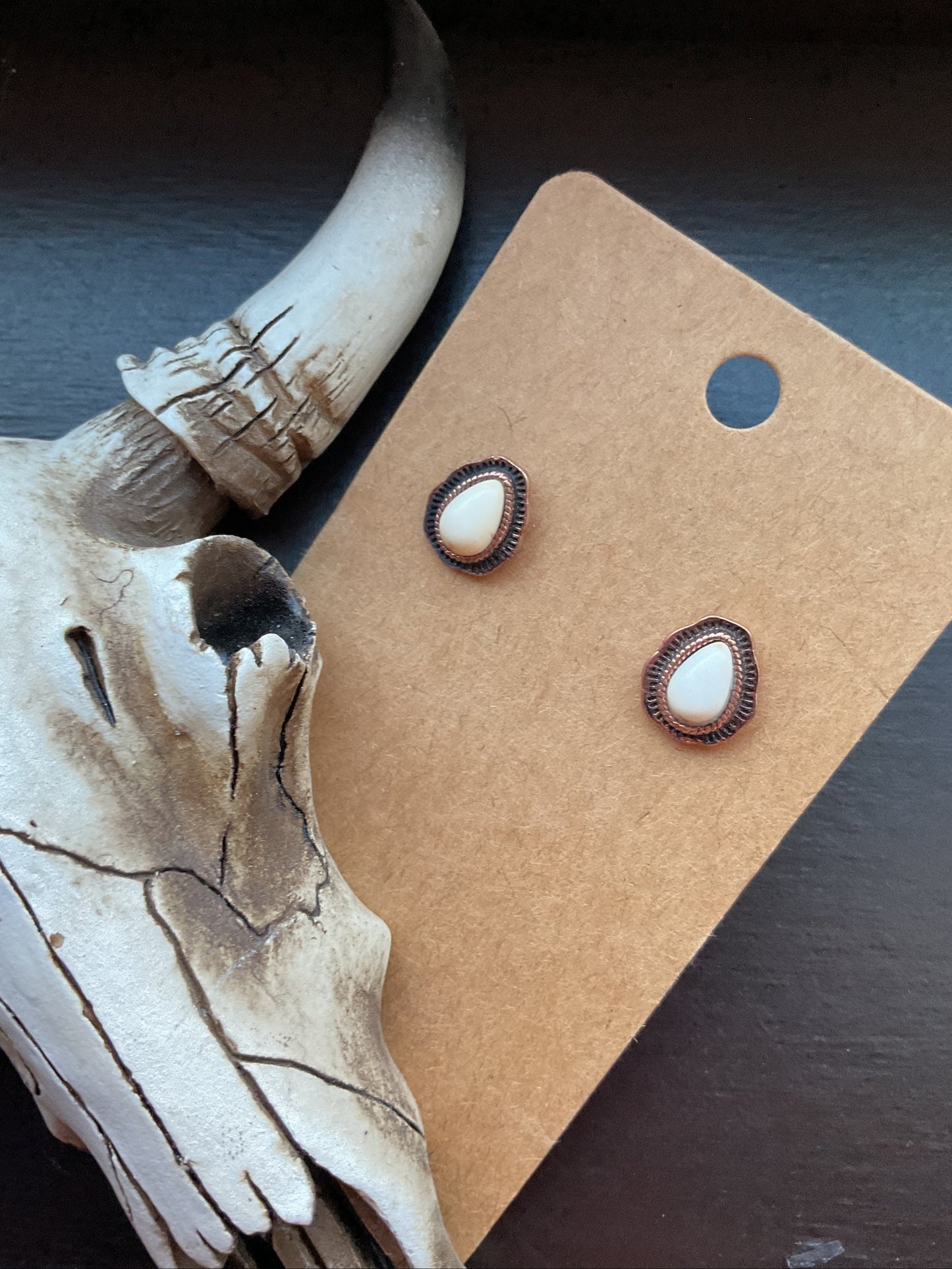 Vintage White Drop Stud Earrings