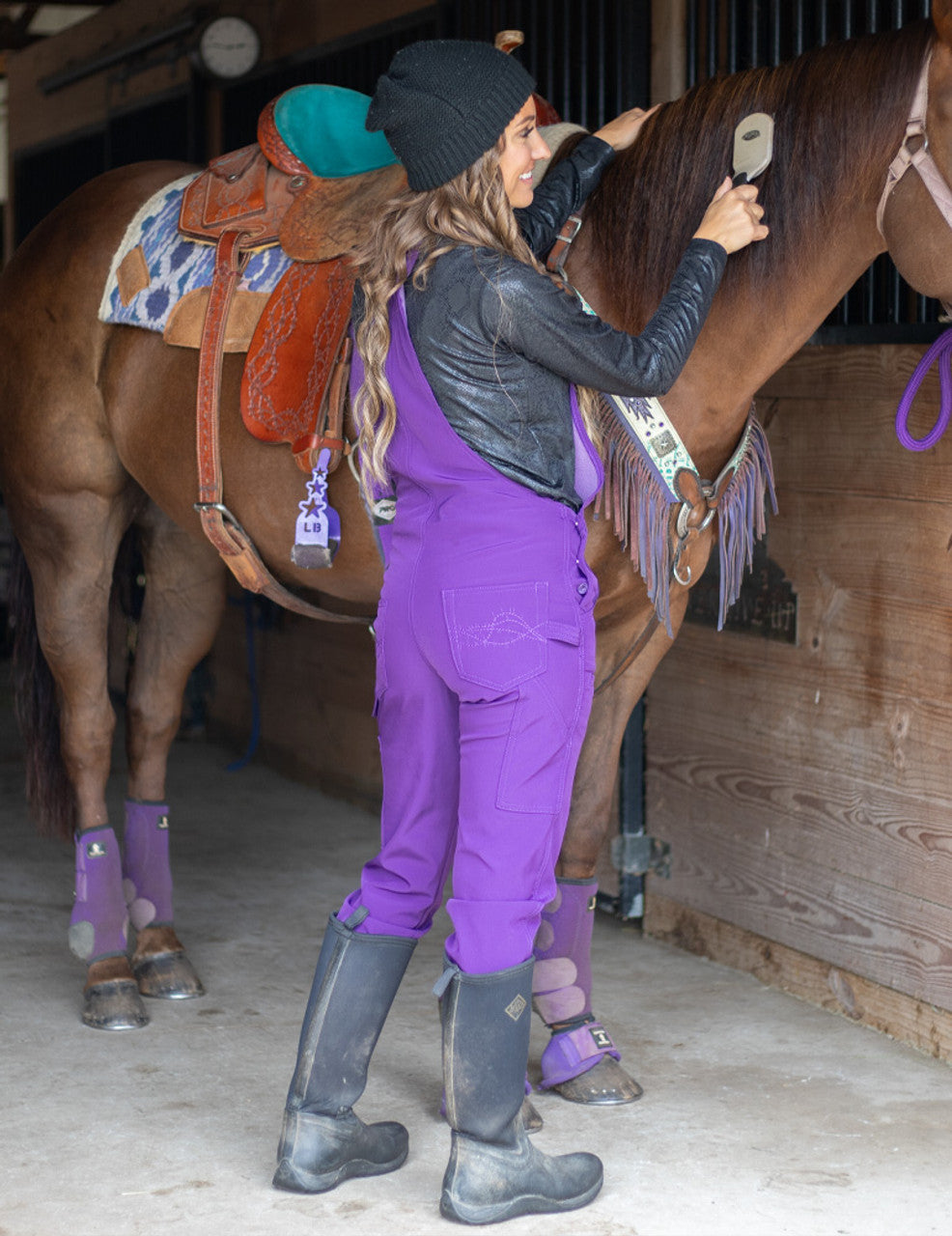Work Hard Play Hard (WHPH) Bib Overall Cowgirl Tuff *Tuck In Purple