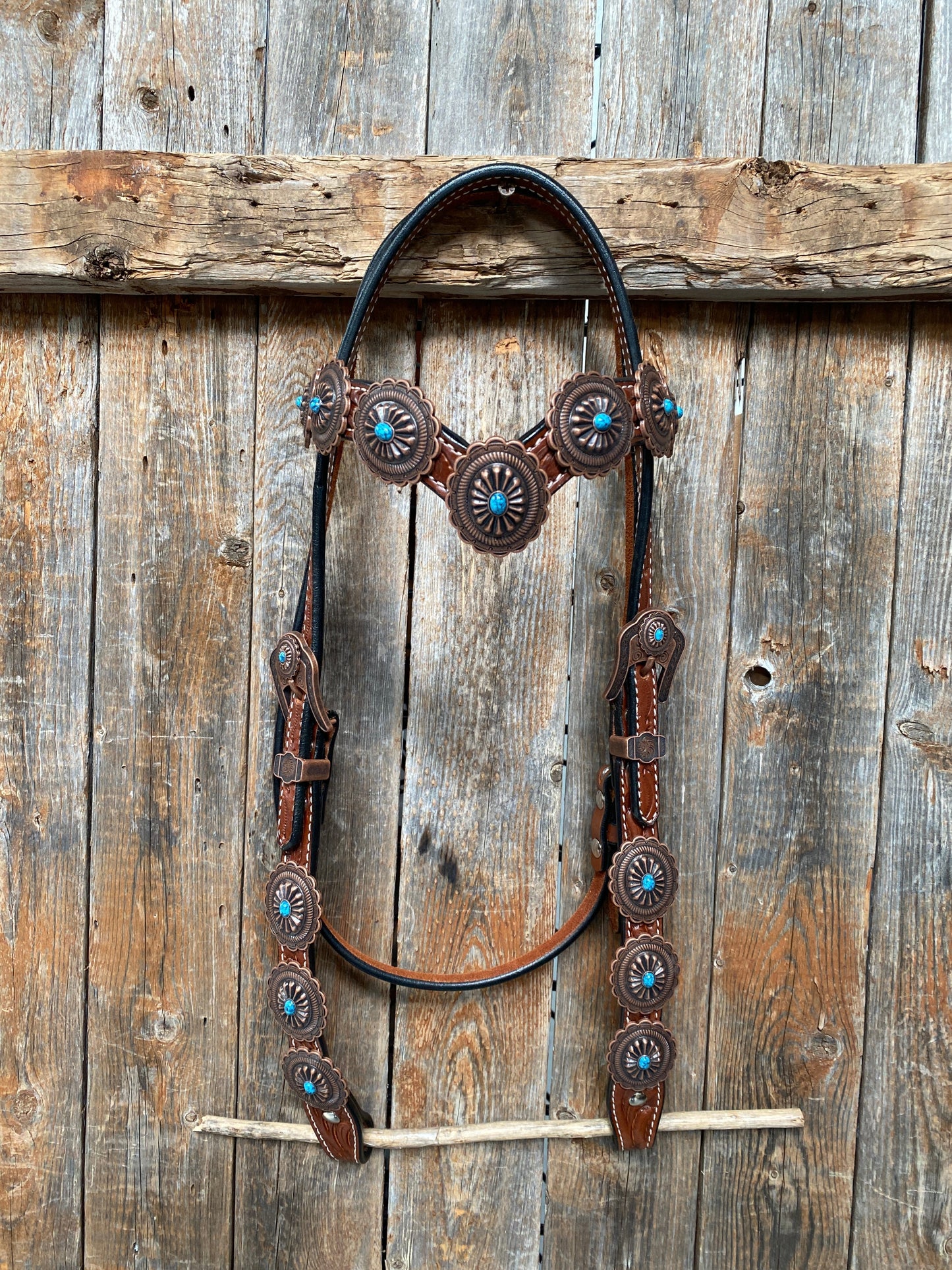Medium Oil Navajo Style Copper Turquoise Browband & Breastcollar Tack Set #BBBC448