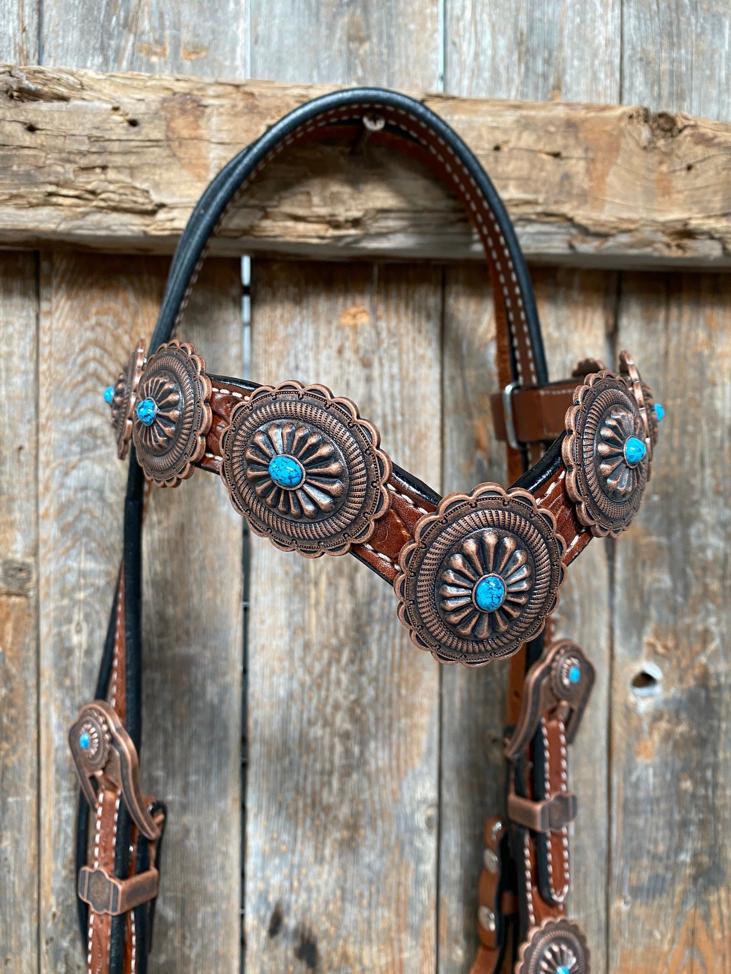Medium Oil Navajo Style Copper Turquoise Browband & Breastcollar Tack Set #BBBC448